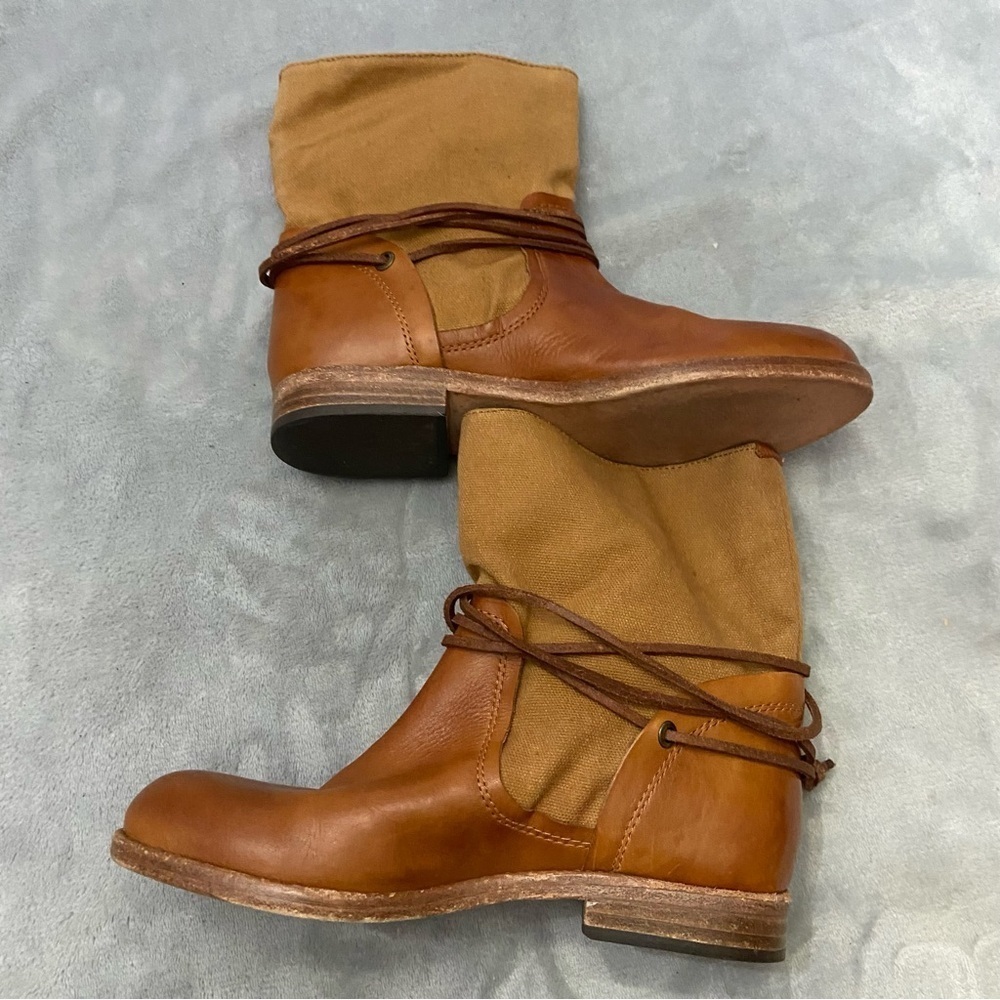 Patrica Nash Sabbia Canvas Mid Boots brown tan leather wrap strap - Picture 5 of 7